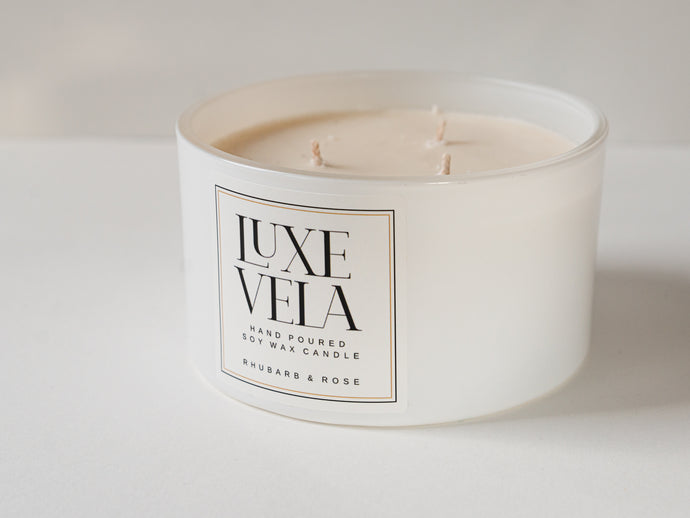 Rhubarb & Rose Three Wick Candle
