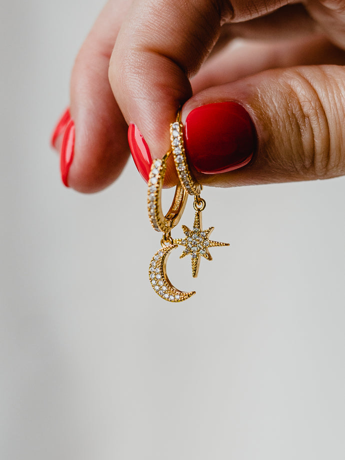 Moon & Stars Gold Hoops
